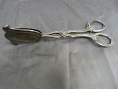 Pair of German Sugar scissors marked Feinsilber Auflage (no silver stamp) in the Art Nouveau