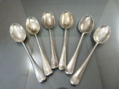 Six silver rat tail spoons hallmarked 1929 by maker Robert Pringle & Sons approx 121g