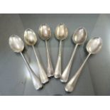 Six silver rat tail spoons hallmarked 1929 by maker Robert Pringle & Sons approx 121g