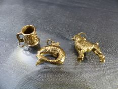 3x 9ct Gold Hallmarked charms (1) Poodle type dog, measuring approx 17.75mm head to toe x 16.5mm