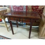 Oriental early Alter table with two drawers and scroll up sides