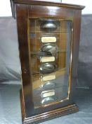 Table top collectors/microscope slide cabinet with single glazed door. Housing 5 deep fitted