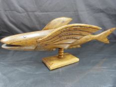 Carved Wooden fish raised on a rectangular plinth. From Pitcairn Island (British Overseas Territory)