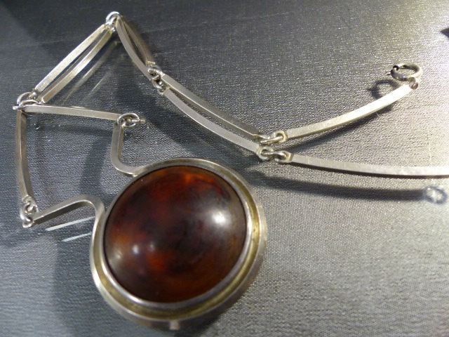 Contemporary Denmark, Sterling silver 925 and Amber Necklace by N.E.From. The approx 27mm diameter - Image 3 of 3
