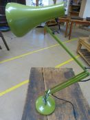 C.1970's Angle Poise lamp in green. Switch to top of Lamp head
