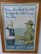 An American WWII poster "Goodbye, Dad, I'm off to fight for Old Glory. you buy U.S Govt Bonds",