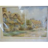 Ernest T Potter - Signed watercolour 1912 'Up the Lane, Welford on Avon' mounted onto a cream card