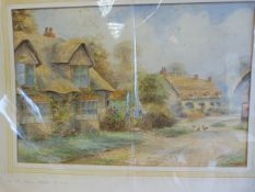 Ernest T Potter - Signed watercolour 1912 'Up the Lane, Welford on Avon' mounted onto a cream card