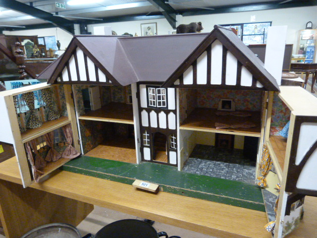 A Triang 'Stockbrokers' Tudor style dolls house, 1930s, grey painted triple apex roof, three - Image 2 of 7