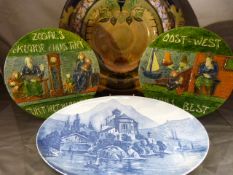 Dutch Art pottery plates - 'Oost-West t'huis Best' and 'Zooals tKlokje t'hus Tikt, Tikt het Herctns'