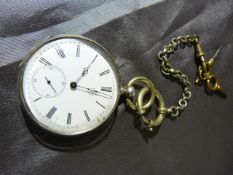 Hallmarked silver pocket watch with subsidiary face and keys attached to small Albert. Hallmarked