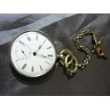 Hallmarked silver pocket watch with subsidiary face and keys attached to small Albert. Hallmarked