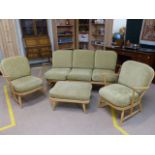 Blonde Beech Ercol three piece cottage suite of hoopback and stickback design all with new