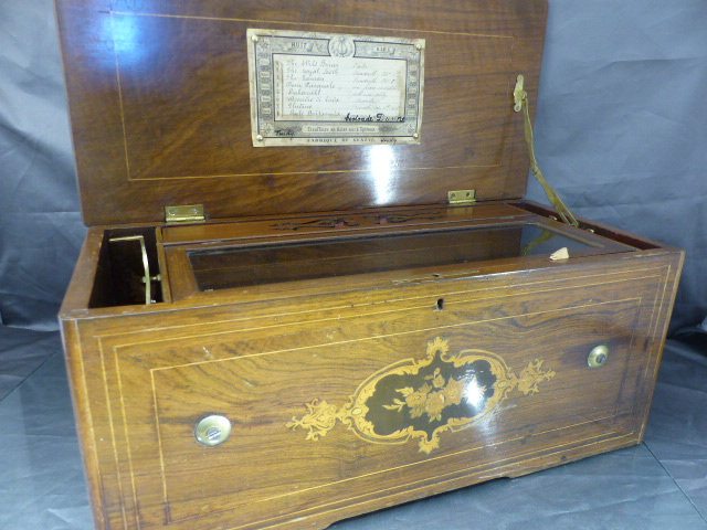 Fine Example of a Larger Victorian Bremond Musical box c1870's. Rosewood outer case is inlaid with - Image 11 of 20