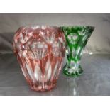 Art Glass Vases (2) - Cranberry and clear glass baluster vase along with a another similar in