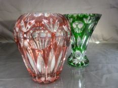 Art Glass Vases (2) - Cranberry and clear glass baluster vase along with a another similar in