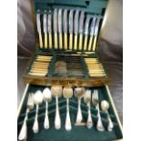 Viners of Sheffield canteen of cutlery in Art Deco case. Eighty piece cutlery set with green baise
