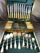 Viners of Sheffield canteen of cutlery in Art Deco case. Eighty piece cutlery set with green baise