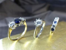 3 Size UK - 'M' and USA - '6' Dress Rings. (1) 14K Sapphire and CZ 3 stone Ring. (2) 14K Sapphire