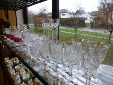 Large collection of glassware to contain some Edwardian etched glass and two decanters