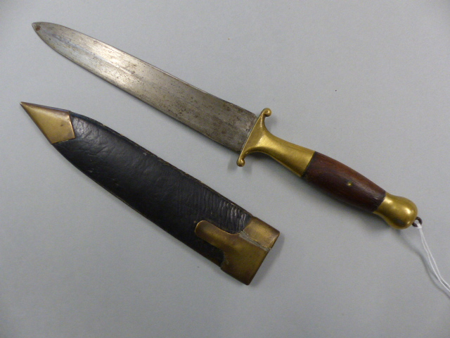 Brass and Wooden handled poss scottish dagger - Dirk. Probably ceremonial. The leather scabbard with - Image 5 of 8