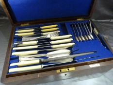 Walker and Hall Canteen of Cutlery in oak fitted case missing approx 3 pieces. along with small