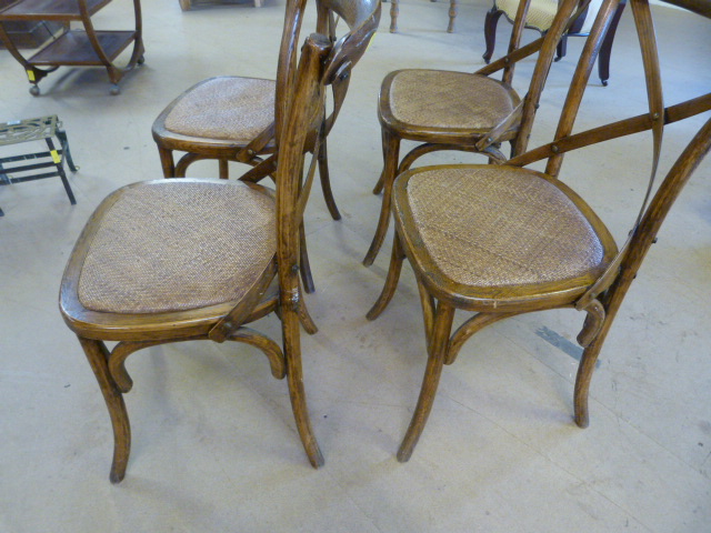 Five dining chairs with Wicker seats and cross stretcher back. - Image 5 of 6