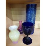 Casa Pupo of London bristol blue coloured glass wine glass (sticker to bottom), Tall Blue moulded