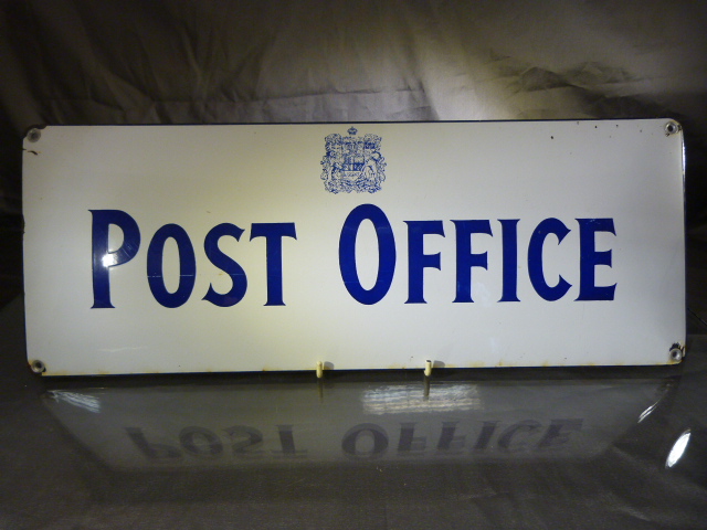 Vintage style Post Office Enamel Sign bearing Royal Coat of Arms above.