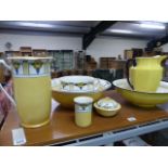 Art Deco yellow and black wash bowl and jug marked Cauldron along with another similar 5 piece