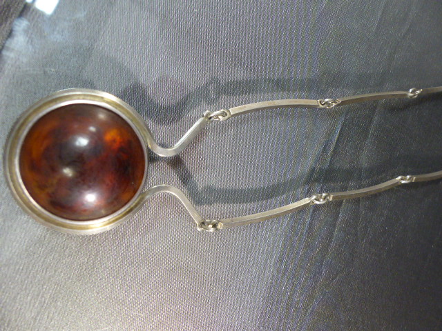 Contemporary Denmark, Sterling silver 925 and Amber Necklace by N.E.From. The approx 27mm diameter - Image 2 of 3