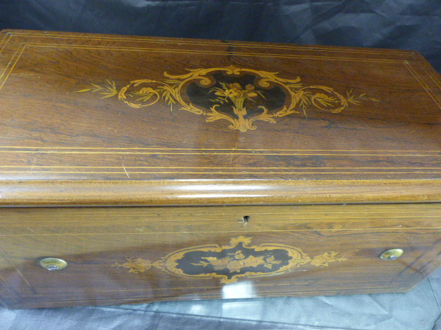 Fine Example of a Larger Victorian Bremond Musical box c1870's. Rosewood outer case is inlaid with - Image 8 of 20