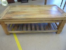 Large oak modern coffee table with magazine shelf under