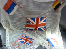 Early Lacework cloth depicting all the flags from countries at War - Union jack to middle and to