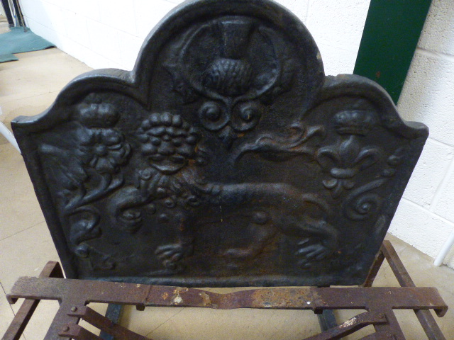 Large cast iron fire place of Arched form and decorate in low relief with the Rampant Lion, Fleur de - Image 2 of 3