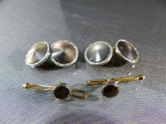 Pair of Cufflinks and matching collar studs by Krementz - set in unmarked Gold with black Mother