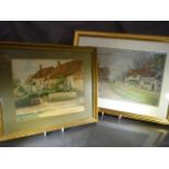 Two 20th Century framed pictures - Watercolour by Doris Stokes 1933 depicting a row of Cottages.
