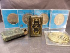 Four cased coins from Barclays 'The Royal Wedding' 1981, Queens Diamond Jubilee coin and a miniature