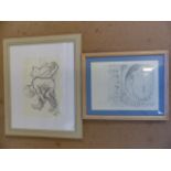 Two framed Winnie the Pooh Sketch prints by EHS