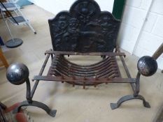 Large cast iron fire place of Arched form and decorate in low relief with the Rampant Lion, Fleur de