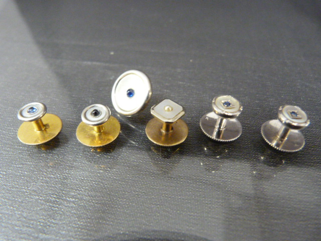 Pair of 9ct White gold collar studs set with a single sapphire along with another pair and two - Image 2 of 2