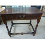 Victorian 'Gothic' style tea table with carved frieze panel to single drawer and swan neck brass