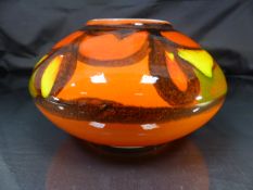 Poole Pottery Delphis Onion vase. Black Red and Sunset orange on a brightly coloured Orange