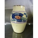 HONITON POTTERY - Small attractive vase in the De Morgan Pattern. Band of foliate drawings on a