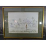 Watercolour of an Egyptian Village Scene signed by Ismail Samy