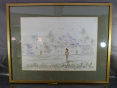 Watercolour of an Egyptian Village Scene signed by Ismail Samy