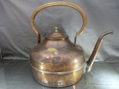 Large copper on brass kettle with brass plaque - E Goubet Boussu 1921