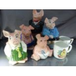 Set of five Wade Natwest Piggy Banks to include the Bank Manager along with two commemorative cups