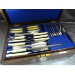 Walker and Hall Canteen of Cutlery in oak fitted case missing approx 3 pieces. along with small