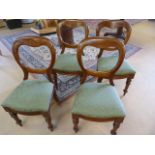 Set of four good mahogany balloon back chairs with green upholstery
